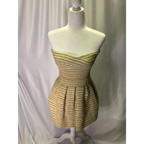 Strapless Gold Shimmer Mini Dress Size 2 Small - Picture 2 of 9